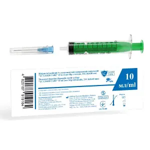 Шприц 10 мл трикомпонентний LC Laser Care Luer Slip голка 21G (0,8х40мм) №1 Шприц 10 мл трикомпонентний LC Laser Care Luer Slip голка 21G (0,8х40мм) №1