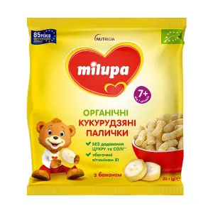 ПАЛИЧКИ КУКУРУДЗЯНІ ДЛЯ ДІТЕЙ MILUPA БАНАН І ВІТАМІН B1 З 7 МІСЯЦІВ 20 Г ПАЛИЧКИ КУКУРУДЗЯНІ ДЛЯ ДІТЕЙ MILUPA БАНАН І ВІТАМІН B1 З 7 МІСЯЦІВ 20 Г