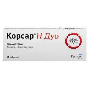 КОРСАР Н ДУО ТАБЛ. П/О 160 МГ + 12,5 МГ №30 КОРСАР Н ДУО ТАБЛ. П/О 160 МГ + 12,5 МГ №30