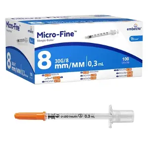 Шприц інсул. стер. 0,3мл Embecta(ембекта) Micro-Fine, U-100, з голк. 0,30 мм (30G) x 8 мм Шприц інсул. стер. 0,3мл Embecta(ембекта) Micro-Fine, U-100, з голк. 0,30 мм (30G) x 8 мм