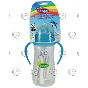 Бутылка Т005 пластик 300 мл с большим горлышком +силиконовая соска с ручкой "Topo buono"