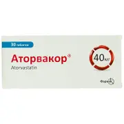 Аторвакор таблетки для снижения холестерина по 40 мг, 30 шт.