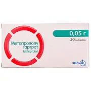 Метопрололу тартрат таблетки по 50 мг, 20 шт.