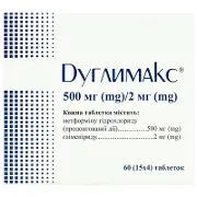 Дуглімакс таблетки при діабеті, 500 мг/2 мг, 60 шт.