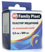 FAMILY PLAST ПЛАСТЫРЬ МЕДИЦИНСКИЙ НА ТКАНЕВОЙ ОСНОВЕ 2,5 см * 500 см, ткан., с подвесом