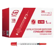 Шприц інсуліновий MedPlast, U-40 1 мл, 30G (0,30 х 8мм)