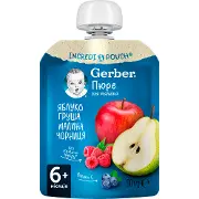 Пюре фруктовое детское NESTLE GERBER (Нестле Гербер) Яблоко, груша, малина и черника с 6-ти месяцев мягкая упаковка 90 г
