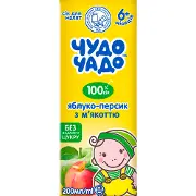 Сік дитячий ЧУДО-ЧАДО яблучно-персиковий з м'якоттю без цукру з 6-ти місяців 200 мл