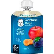 Пюре фруктове дитяче NESTLE GERBER (Нестле Гербер) яблуко, слива та морква в з 6-ти місяців м'яка упаковка 90 г