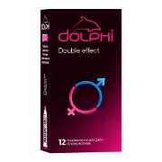 Презервативи латексні DOLPHI (Долфі) Double effect (Дабл ефект) з крапками та ребрами з смазкою з зігріваючим та пролонгуючим ефектом 12 шт