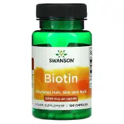 Біотин 5000 мкг SWANSON (Свенсон) Biotin 5000 mcg капсули допомагають живити волосся, шкіру та нігті флакон 100 шт