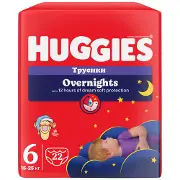 Подгузники-трусики для детей HUGGIES (Хаггис) Pants (Пентс) Overnights 6 от 15 до 25 кг 22 шт