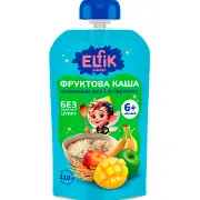 Пюре фруктовое детское ELFIK MAGIC (Эльфик меджик) Фруктовая каша Витаминый микс яблоко, банан, персик, манго с мультизлаковой кашей Doy-Pack 110 г