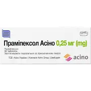 Праміпексол Асіно таблетки по 0,25 мг 3 блістери по 10 шт