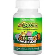 Суперфуд для детей NATURES PLUS (Натурес плюс) Kid Greenz Animal Parade вкус тропических фруктов жевательные таблетки в форме животных флакон 90 шт