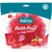 Мочалка для тела BALMY (Балми) синтетическая с кусочками мыла клубника 1 шт