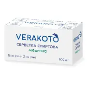 Салфетка спирт. д/ин. 6x3см VERAKOTO №1 (100 шт. в уп.)