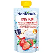 Пюре Hamanek яблуко, полуниця з сиром 120 г (пауч)