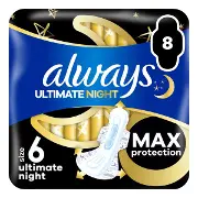 ГИГИЕНИЧЕСКИЕ ПРОКЛАДКИ ALWAYS ULTIMATE NIGHT РАЗМЕР 6 НОЧНЫЕ №8